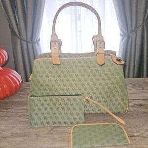 DOONEY & BOURKE Buckle Green Jacquard Signature Satchel Purse